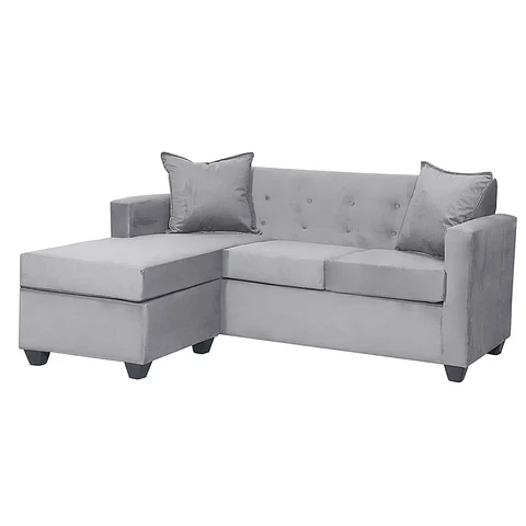 Set Seccional  Gramado Felpa Grey + Banqueta baul felpa Grey