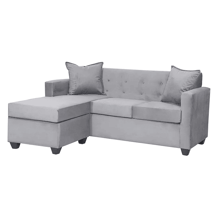 Set Seccional  Gramado Felpa Grey + Banqueta baul felpa Grey 2