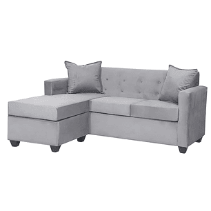 Set Seccional  Gramado Felpa Grey + Banqueta baul felpa Grey