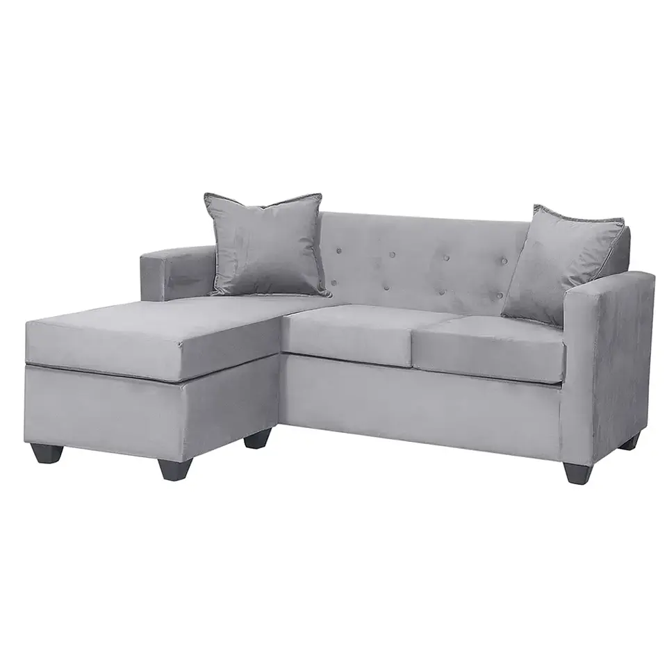 Set Seccional  Gramado Felpa Grey + Banqueta baul felpa Grey 2