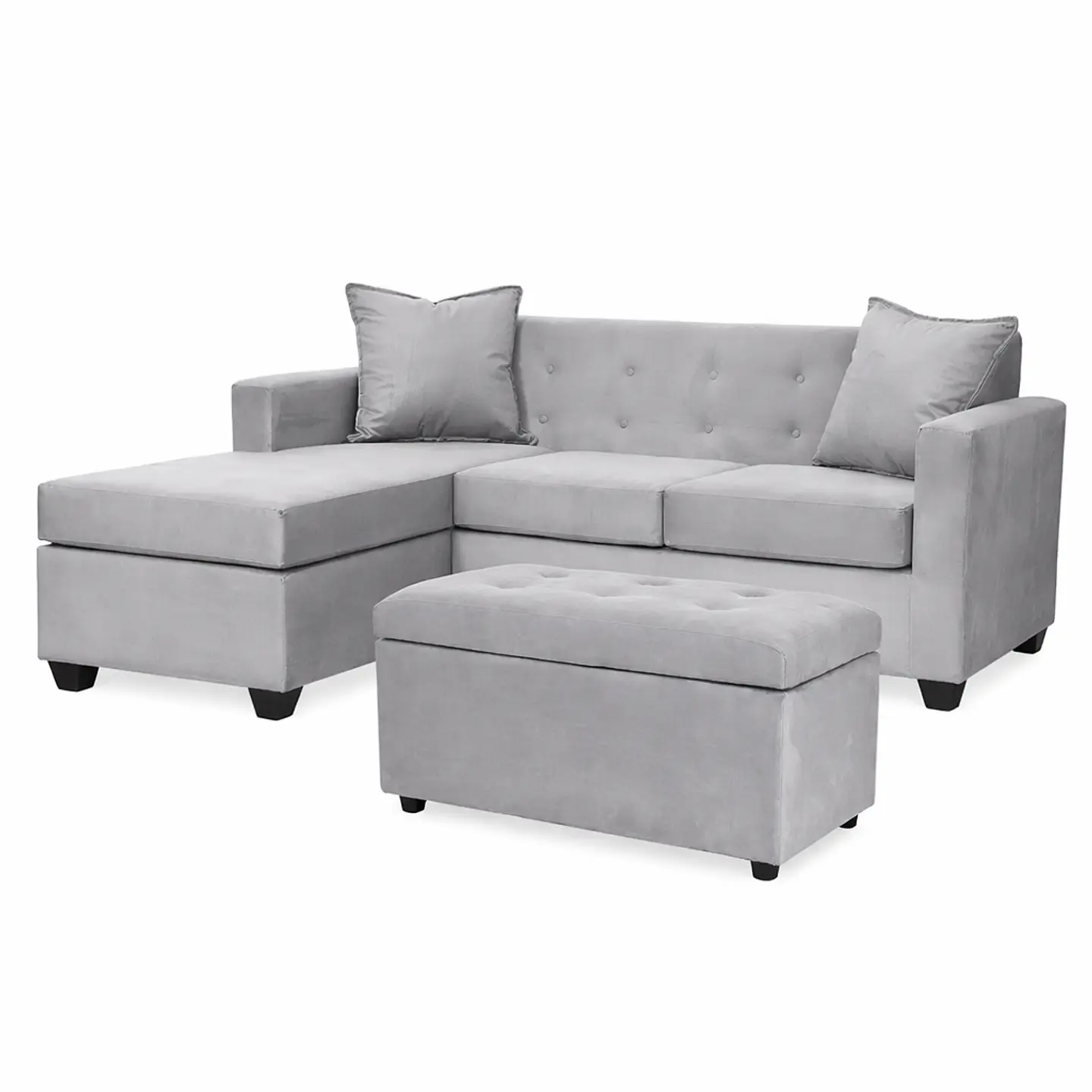 Set Seccional  Gramado Felpa Grey + Banqueta baul felpa Grey 1