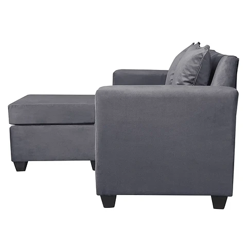 Set Seccional  Gramado Felpa Dark Grey + Banqueta baul felpa Dark Grey