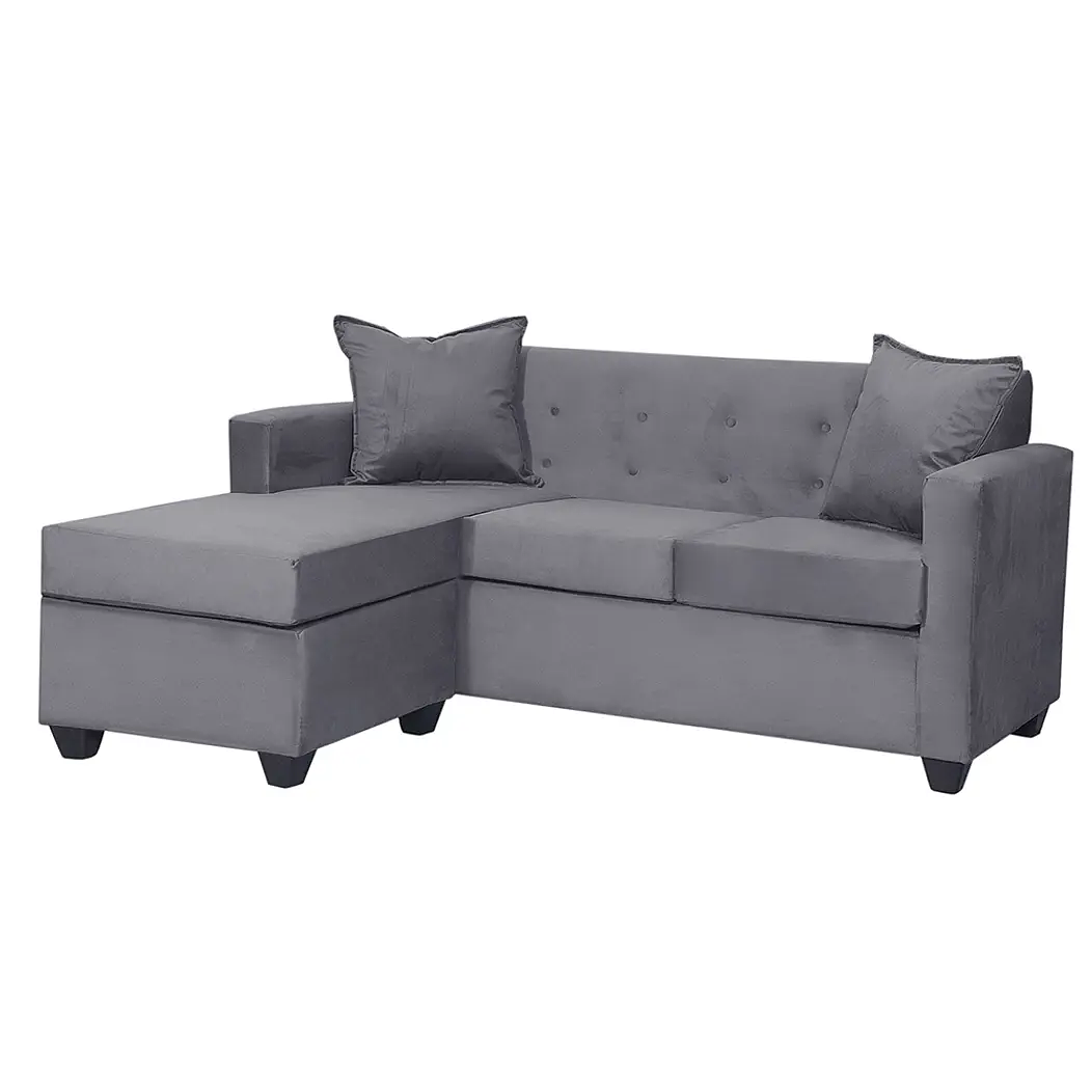 Set Seccional  Gramado Felpa Dark Grey + Banqueta baul felpa Dark Grey 3