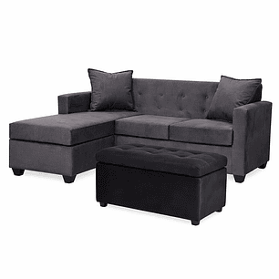 Set Seccional  Gramado Felpa Dark Grey + Banqueta baul felpa Dark Grey