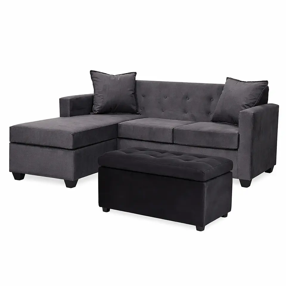 Set Seccional  Gramado Felpa Dark Grey + Banqueta baul felpa Dark Grey 1