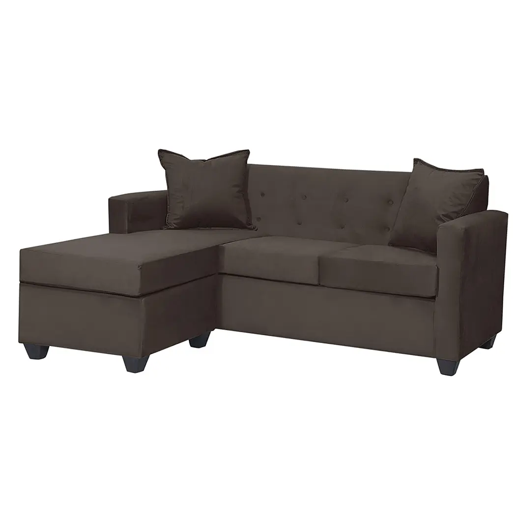 Set Seccional  Gramado Felpa Chocolate + Banqueta baul felpa Chocolate 7