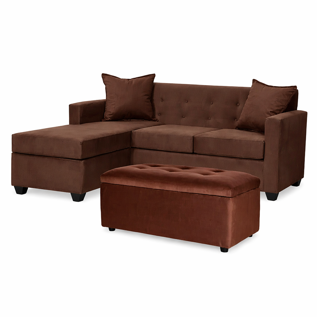 Set Seccional  Gramado Felpa Chocolate + Banqueta baul felpa Chocolate 1