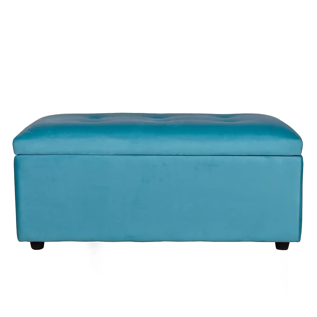 Set Seccional  Gramado Felpa Turquesa + Banqueta baul felpa Turquesa 2