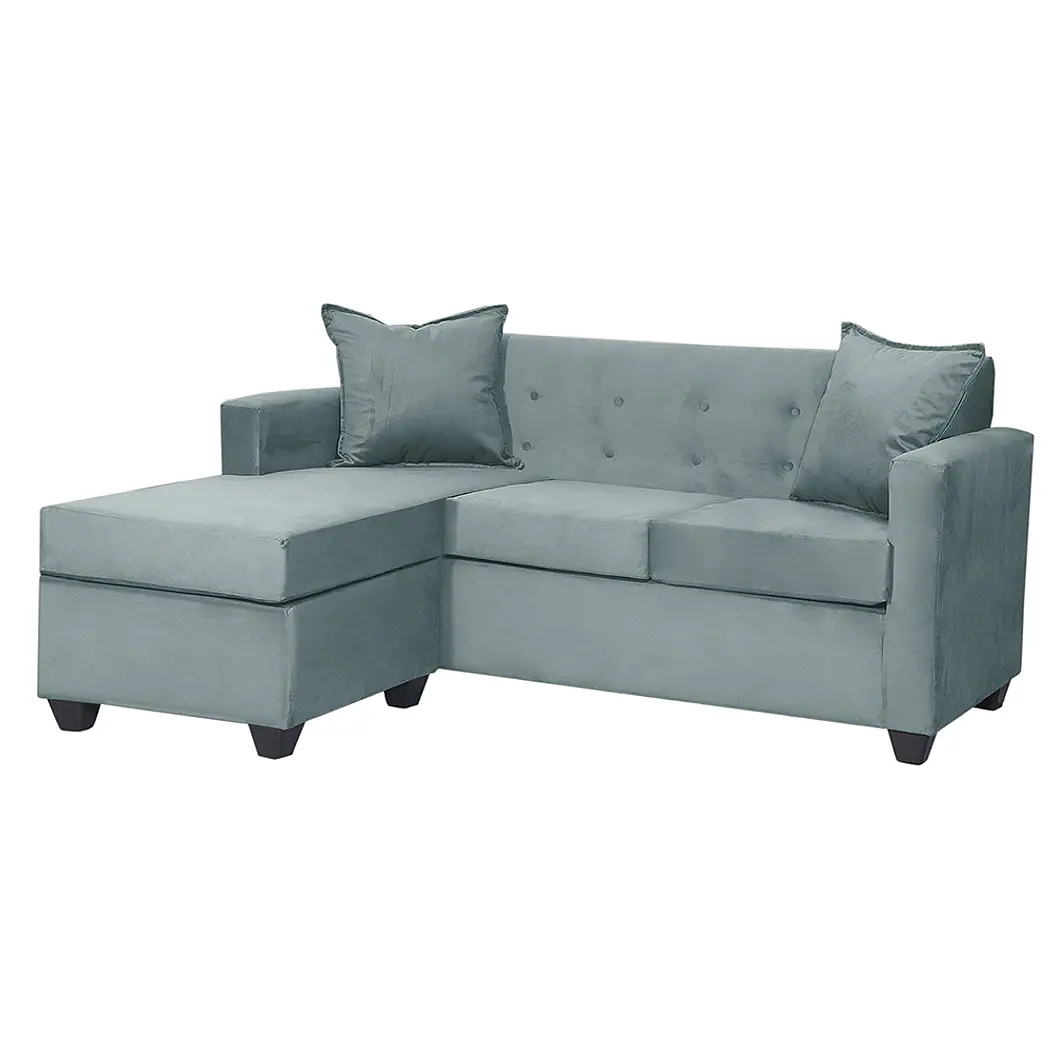 Set Seccional  Gramado Felpa Turquesa + Banqueta baul felpa Turquesa 9