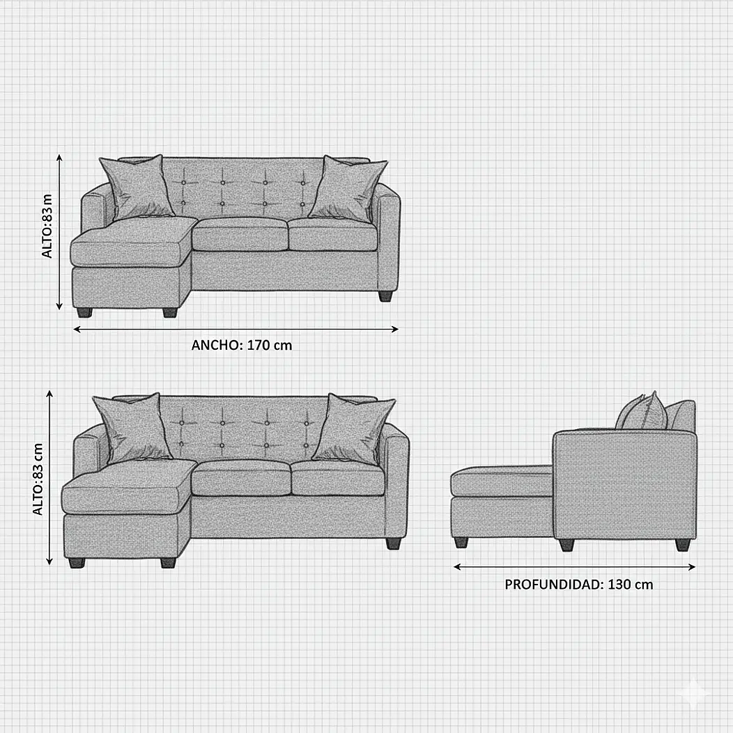 Set Seccional  Gramado Felpa Turquesa + Banqueta baul felpa Turquesa 10