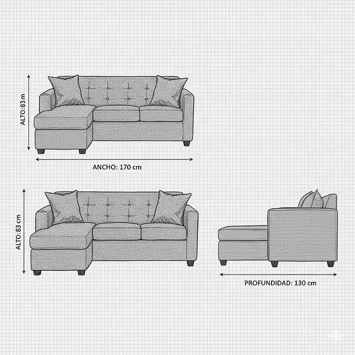 Set Seccional  Gramado Felpa Turquesa + Banqueta baul felpa Turquesa 10