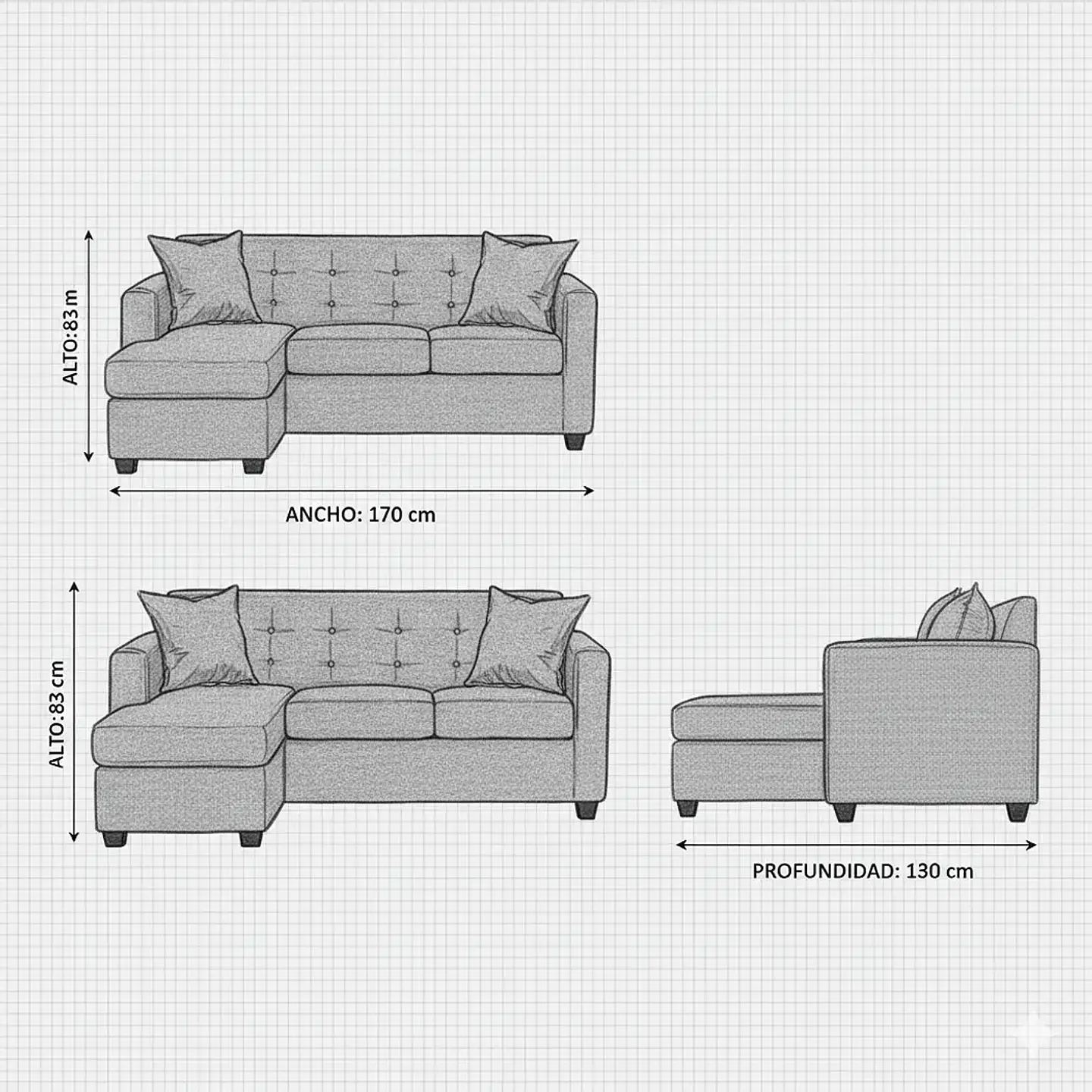 Set Seccional  Gramado Felpa Turquesa + Banqueta baul felpa Turquesa 10