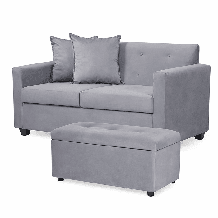 Set Sofa 2c Gramado Felpa Grey + Banqueta Baul Felpa Grey 1