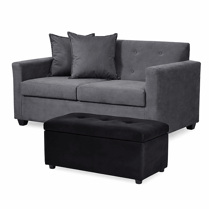 Set Sofa 2c Gramado Felpa Dark Grey + Banqueta Baul Felpa Dark Grey 1