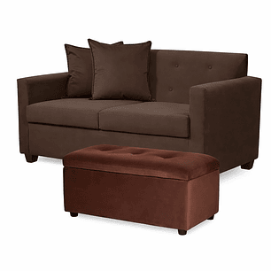 Set Sofa 2c Gramado Felpa Chocolate  + Banqueta Baul Felpa Chocolate
