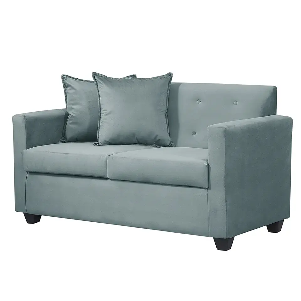 Set Sofa 2c Gramado Felpa Turquesa  + Banqueta Baul Felpa Turquesa 2