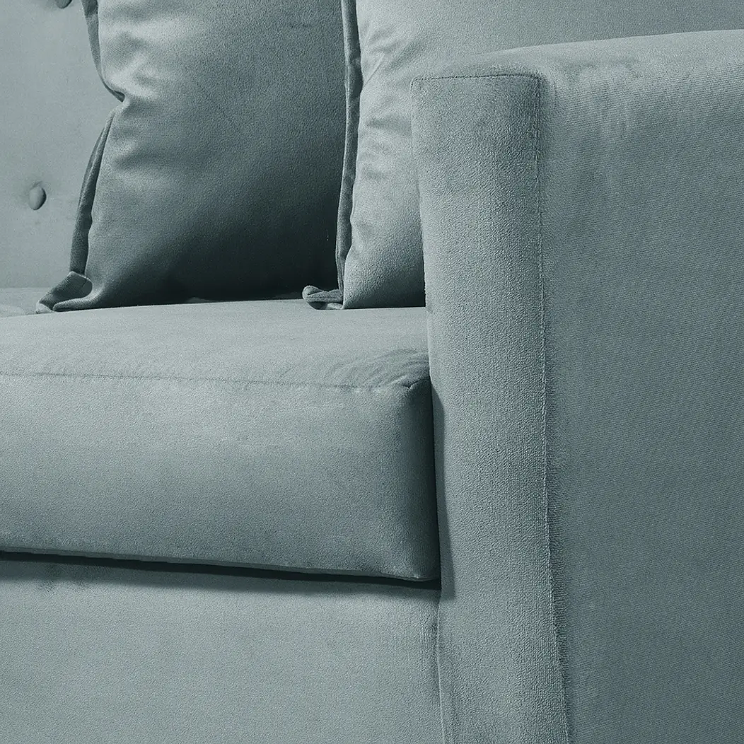 Set Sofa 2c Gramado Felpa Turquesa  + Banqueta Baul Felpa Turquesa 10