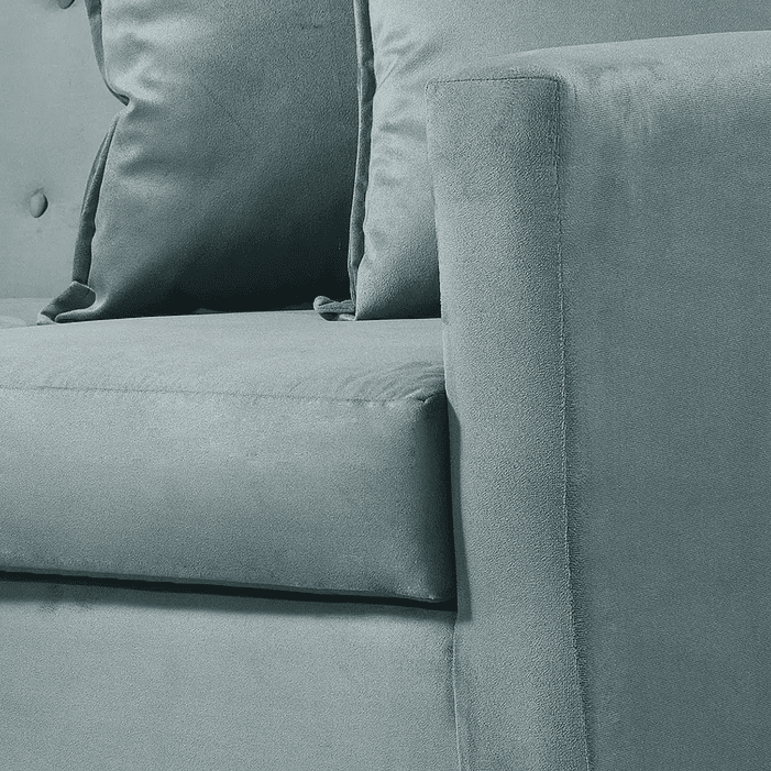 Set Sofa 2c Gramado Felpa Turquesa  + Banqueta Baul Felpa Turquesa 10