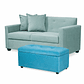 Set Sofa 2c Gramado Felpa Turquesa  + Banqueta Baul Felpa Turquesa - Miniatura 1