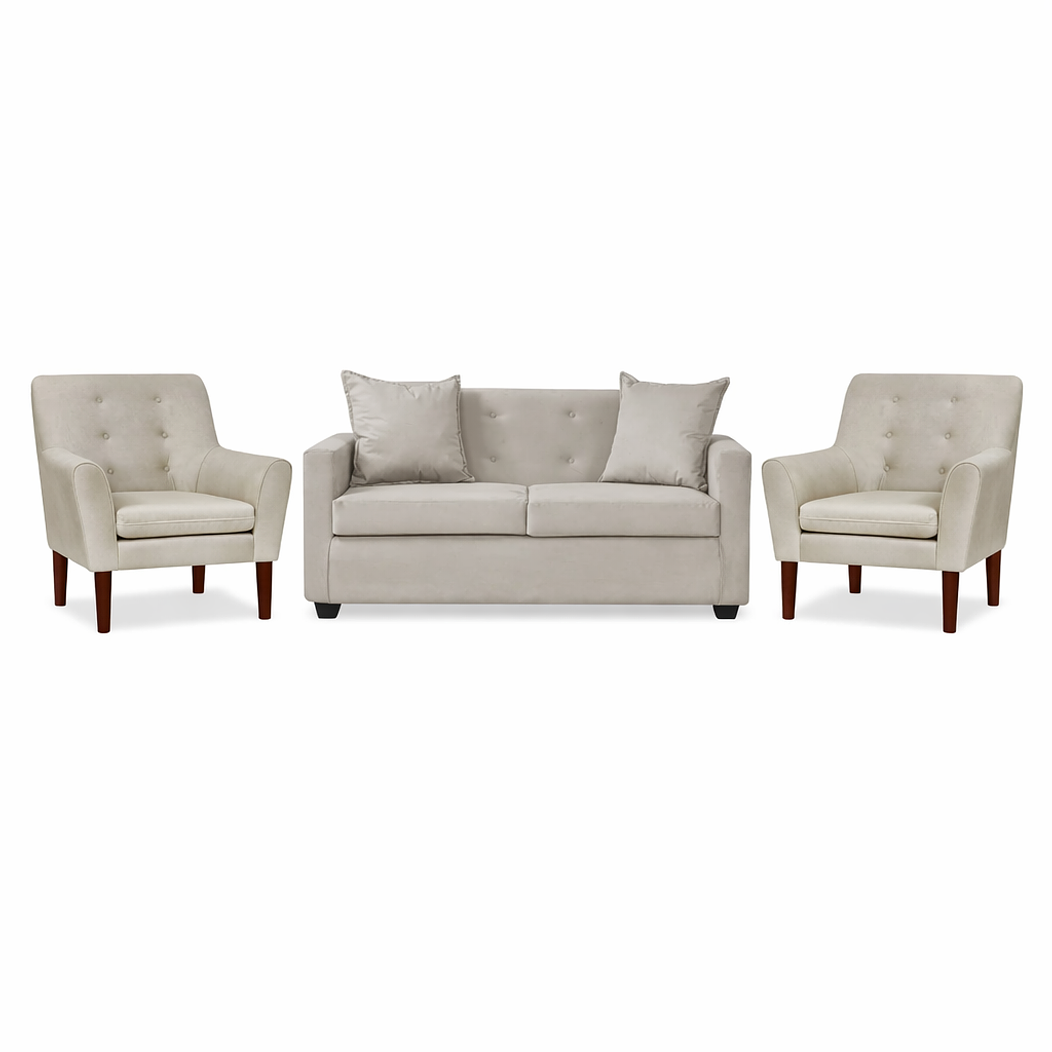 Set Seccional Gramado Felpa Beige + 2 poltronas  Bergen felpa Beige 1