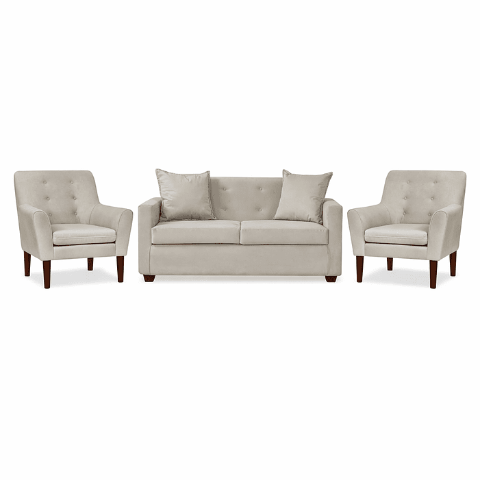 Set Seccional Gramado Felpa Beige + 2 poltronas  Bergen felpa Beige 1