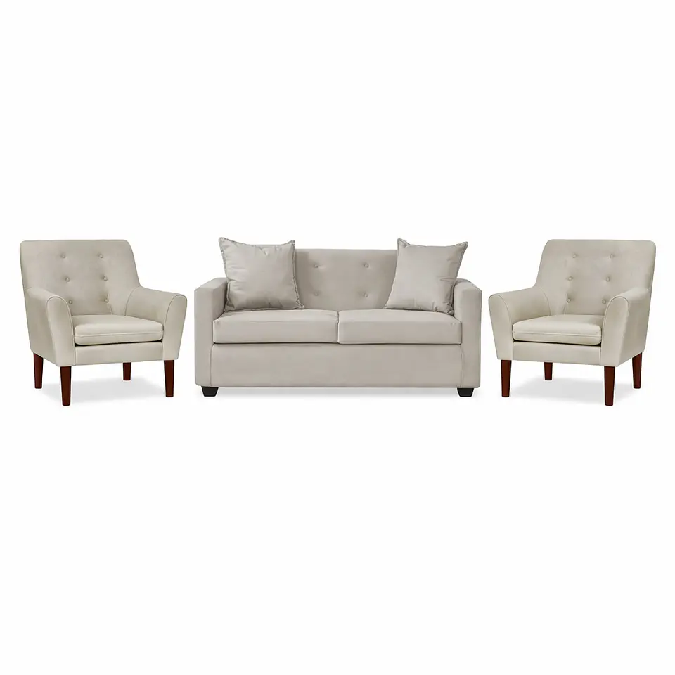 Set Seccional Gramado Felpa Beige + 2 poltronas  Bergen felpa Beige 1