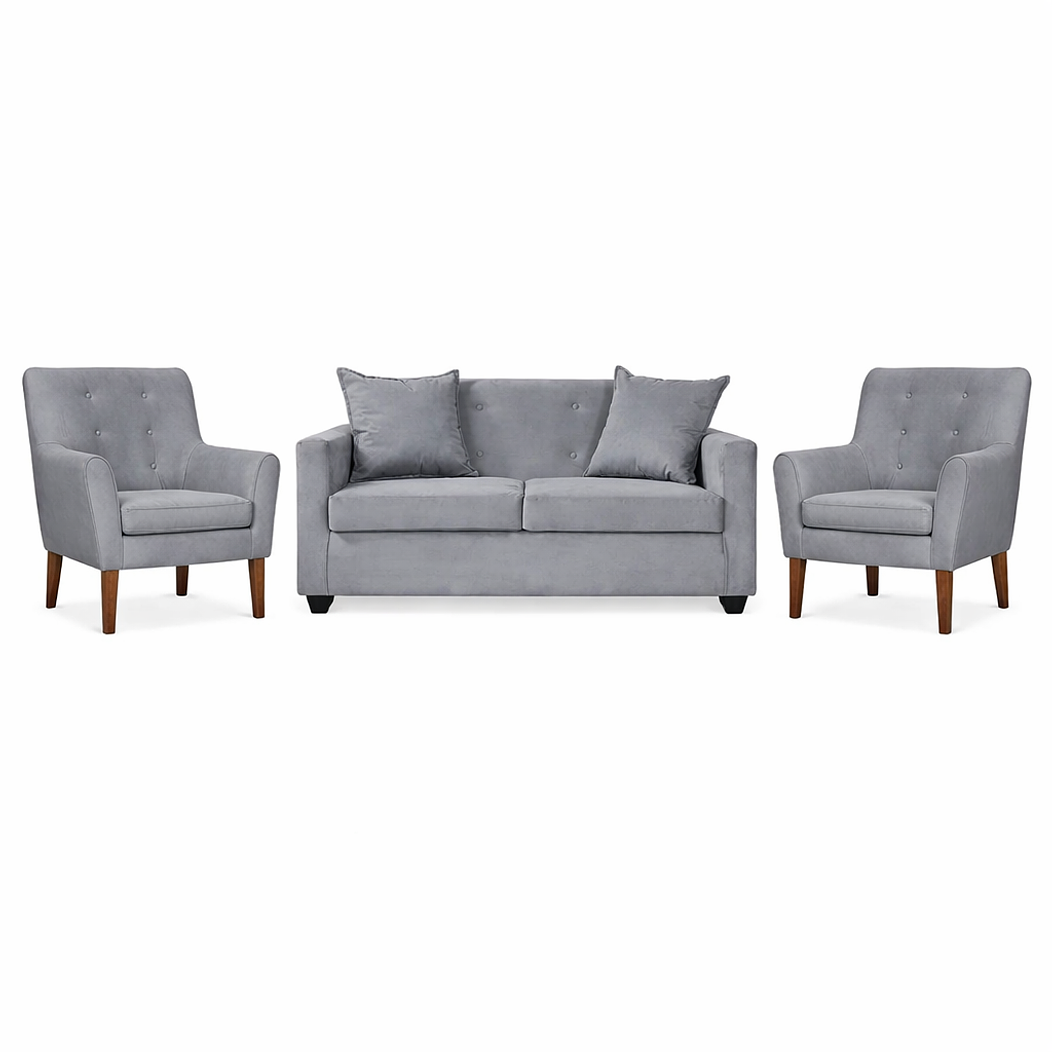Set Seccional Gramado Felpa Grey + 2 poltronas Bergen Felpa Grey 1