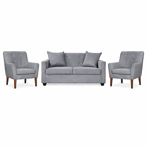 Set Seccional Gramado Felpa Grey + 2 poltronas Bergen Felpa Grey