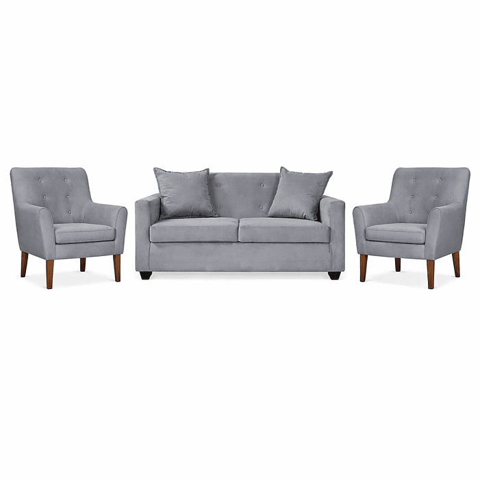 Set Seccional Gramado Felpa Grey + 2 poltronas Bergen Felpa Grey 1