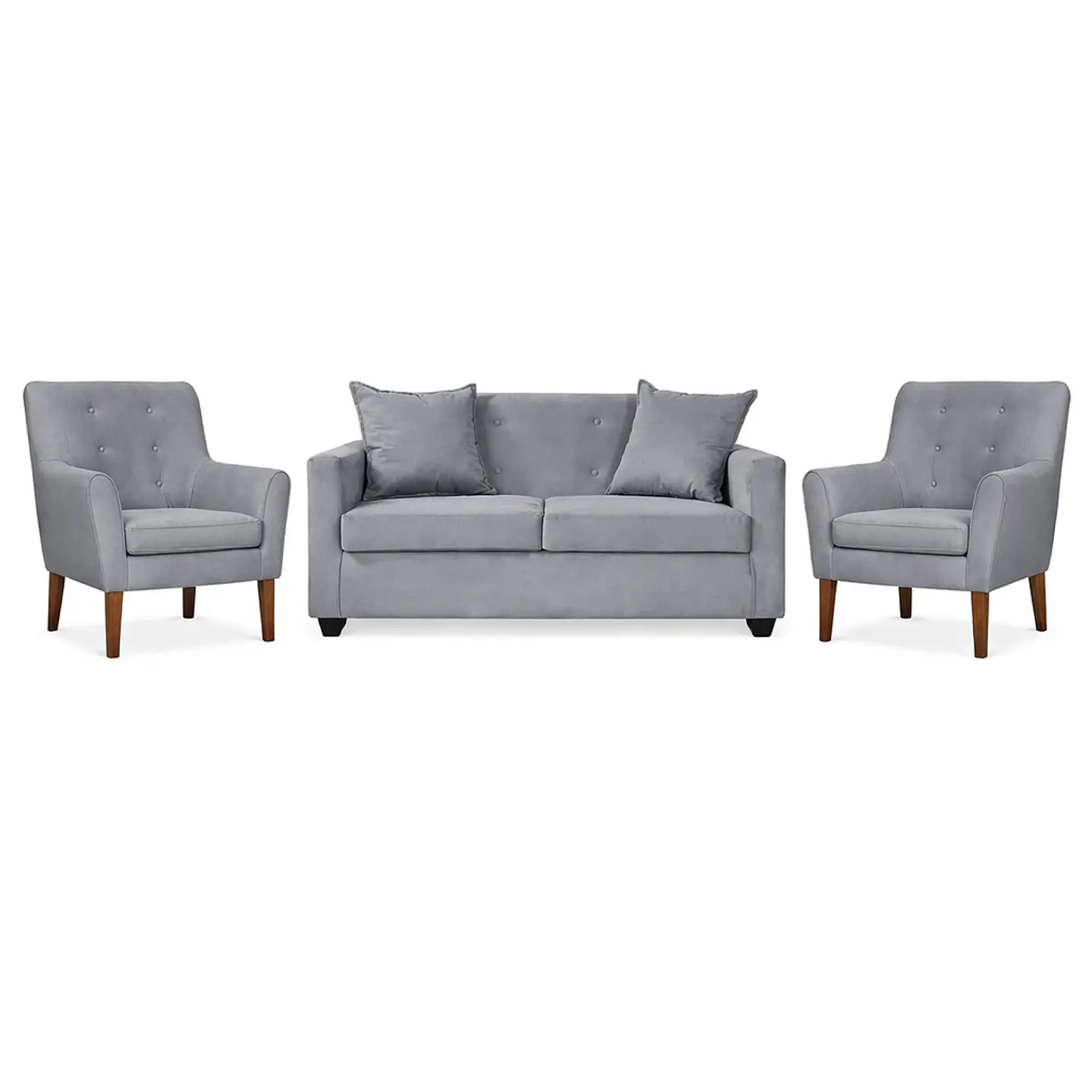 Set Seccional Gramado Felpa Grey + 2 poltronas Bergen Felpa Grey 1