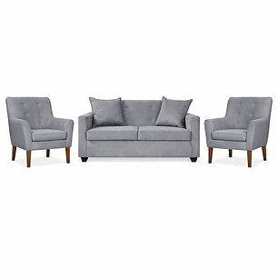 Set Seccional Gramado Felpa Grey + 2 poltronas Bergen Felpa Grey