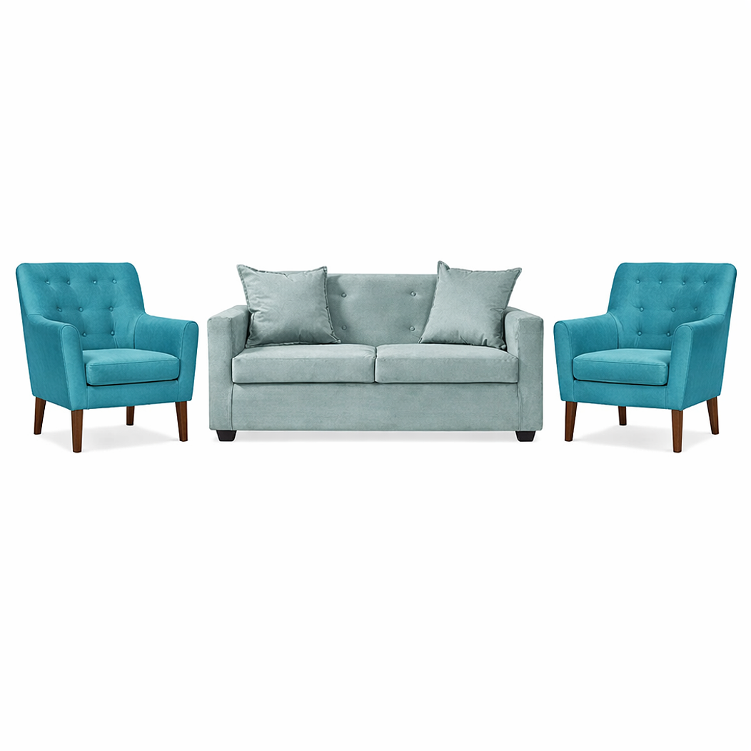 Set Seccional Gramado Felpa Turquesa  + 2 poltronas  Bergen Felpa Turquesa 1