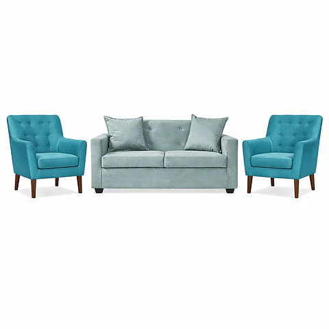 Set Seccional Gramado Felpa Turquesa  + 2 poltronas  Bergen Felpa Turquesa