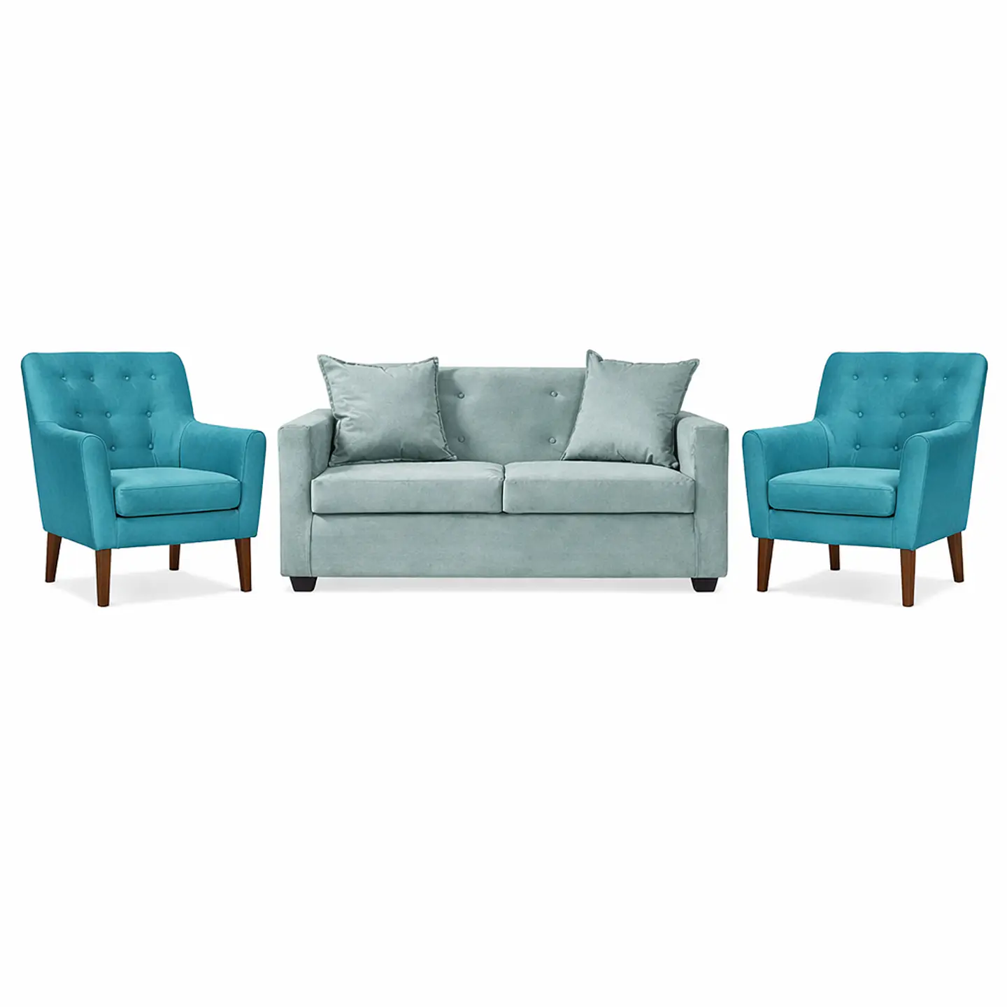 Set Seccional Gramado Felpa Turquesa  + 2 poltronas  Bergen Felpa Turquesa 1