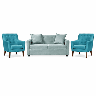Set Seccional Gramado Felpa Turquesa  + 2 poltronas  Bergen Felpa Turquesa