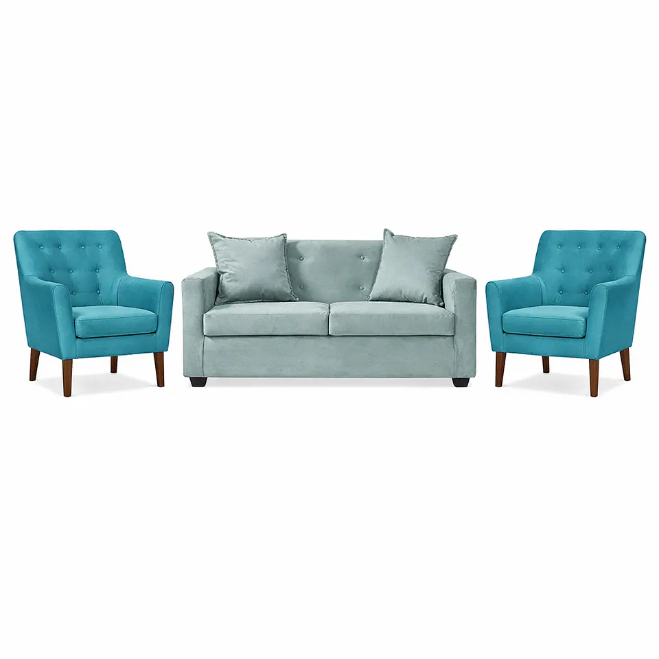 Set Seccional Gramado Felpa Turquesa  + 2 poltronas  Bergen Felpa Turquesa 1