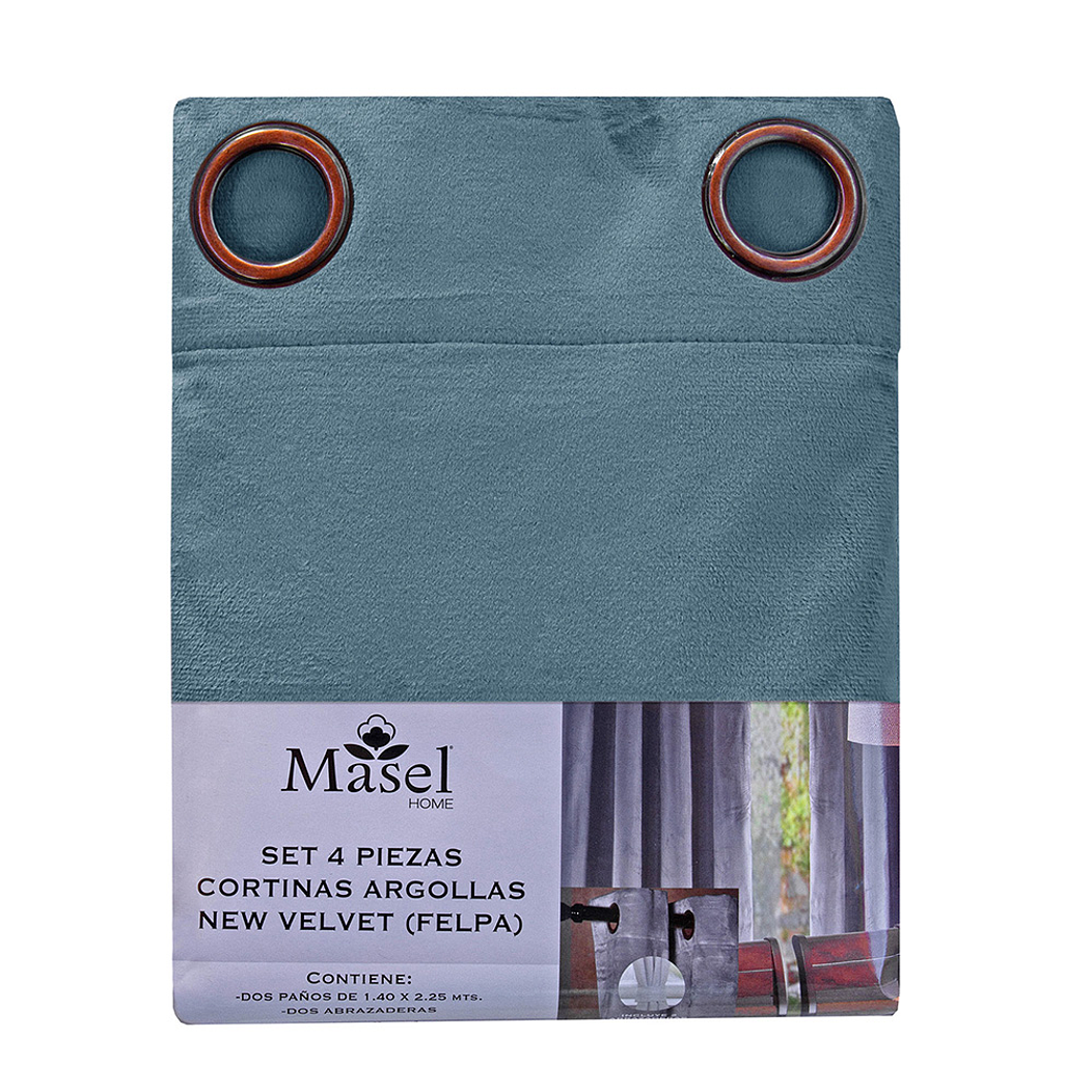 SET 2 CORTINAS   NEW VELVET  TURQUESA C/ ABRAZADERAS  4