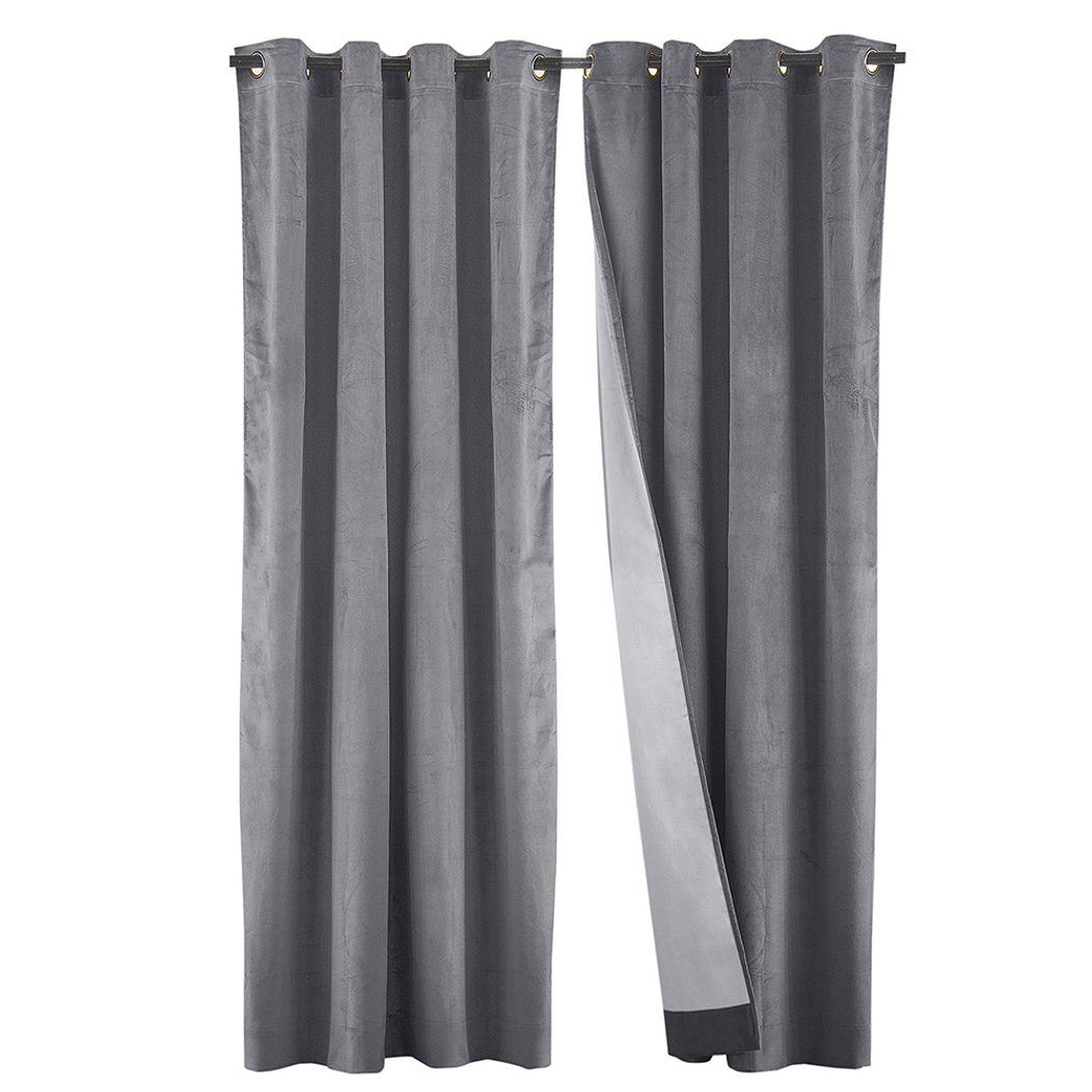 SET 2 CORTINAS   NEW VELVET GRIS  C/ ABRAZADERAS  1