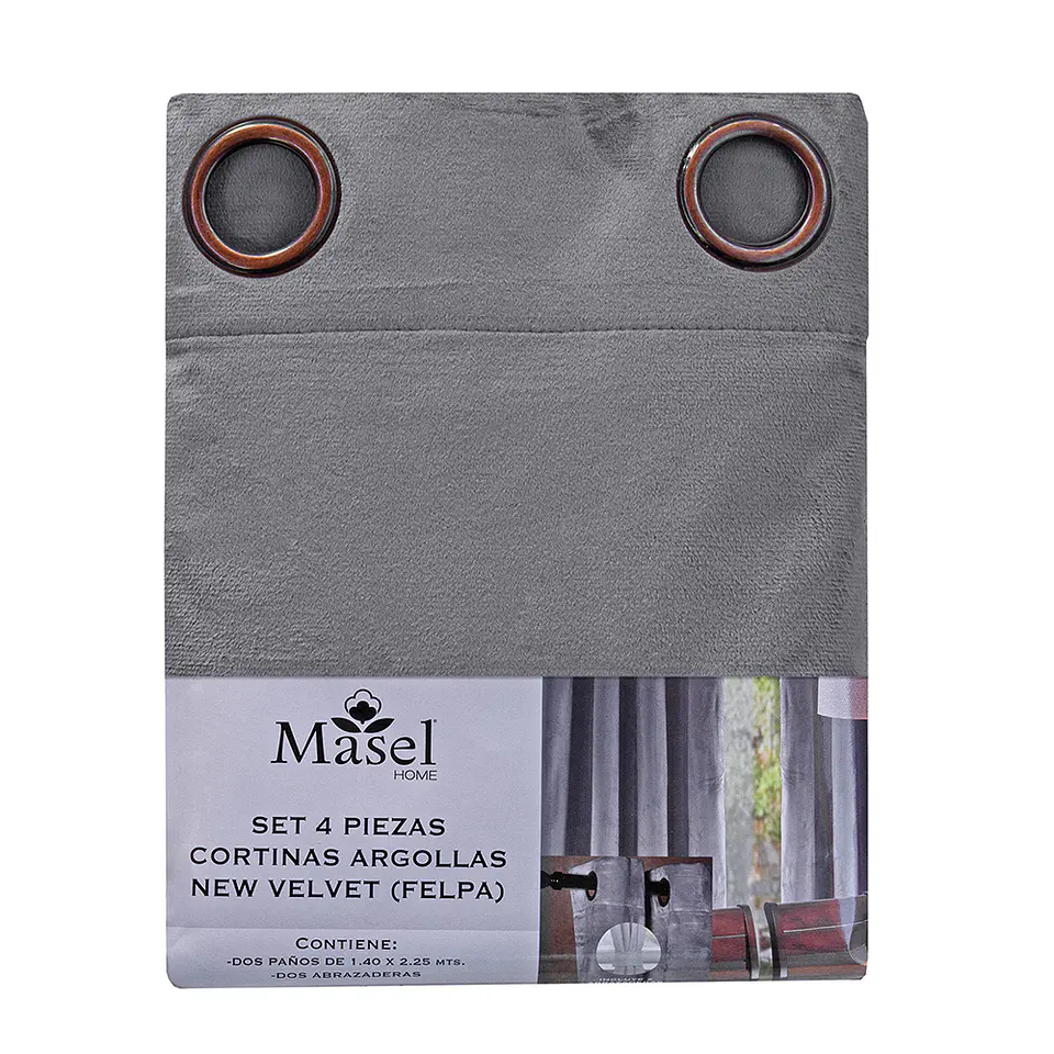 SET 2 CORTINAS   NEW VELVET GRIS  C/ ABRAZADERAS  4