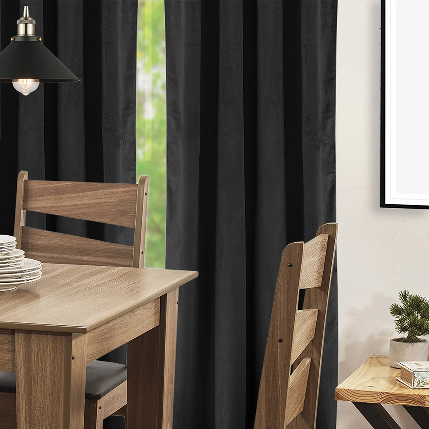 SET 2 CORTINAS   NEW VELVET NEGRO  C/ ABRAZADERAS  2