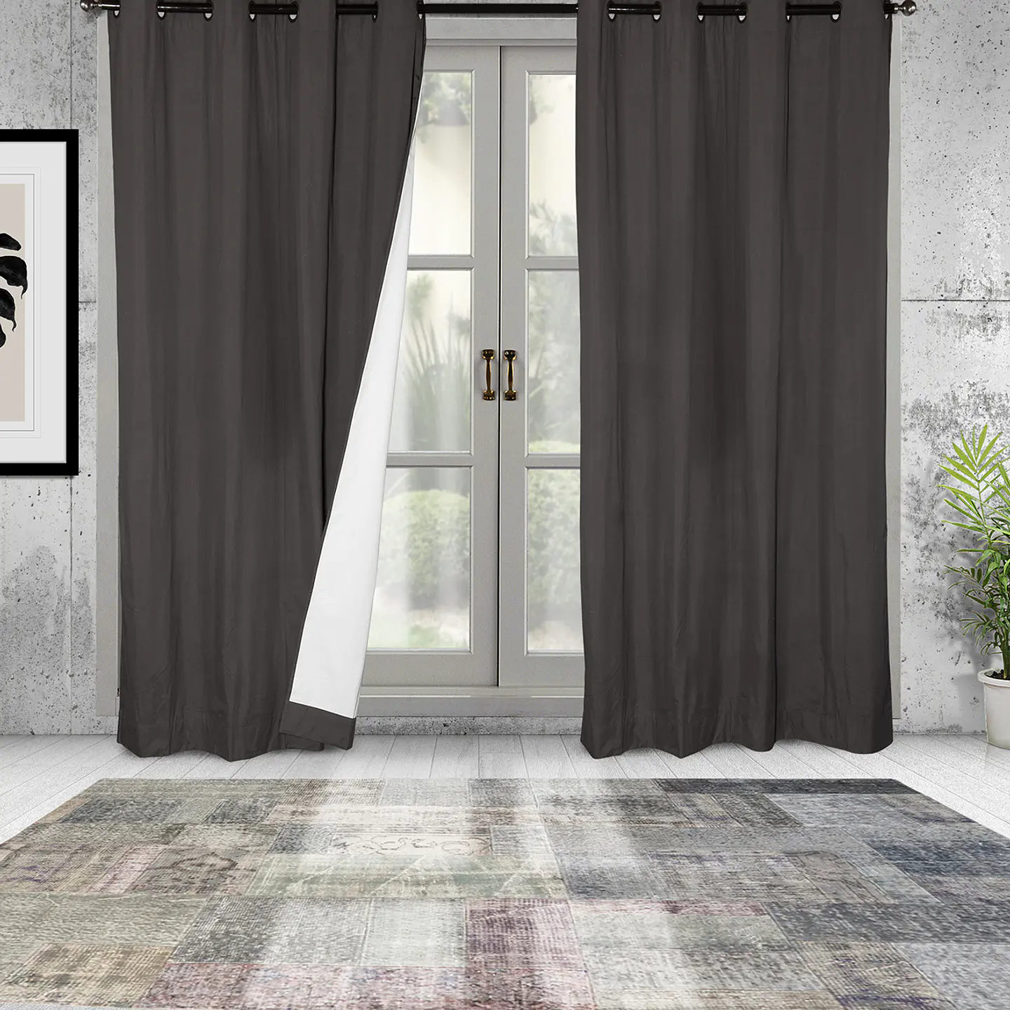 Set  2 Cortinas Black Out Microfibra Gris Oscuro 2