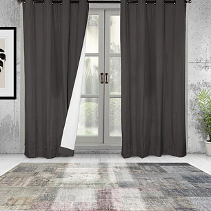 Set  2 Cortinas Black Out Microfibra Gris Oscuro