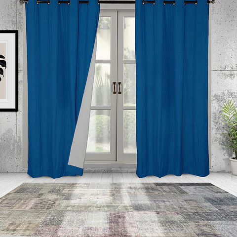 Set 2 Cortinas Black Out Microfibra Azul 140x225