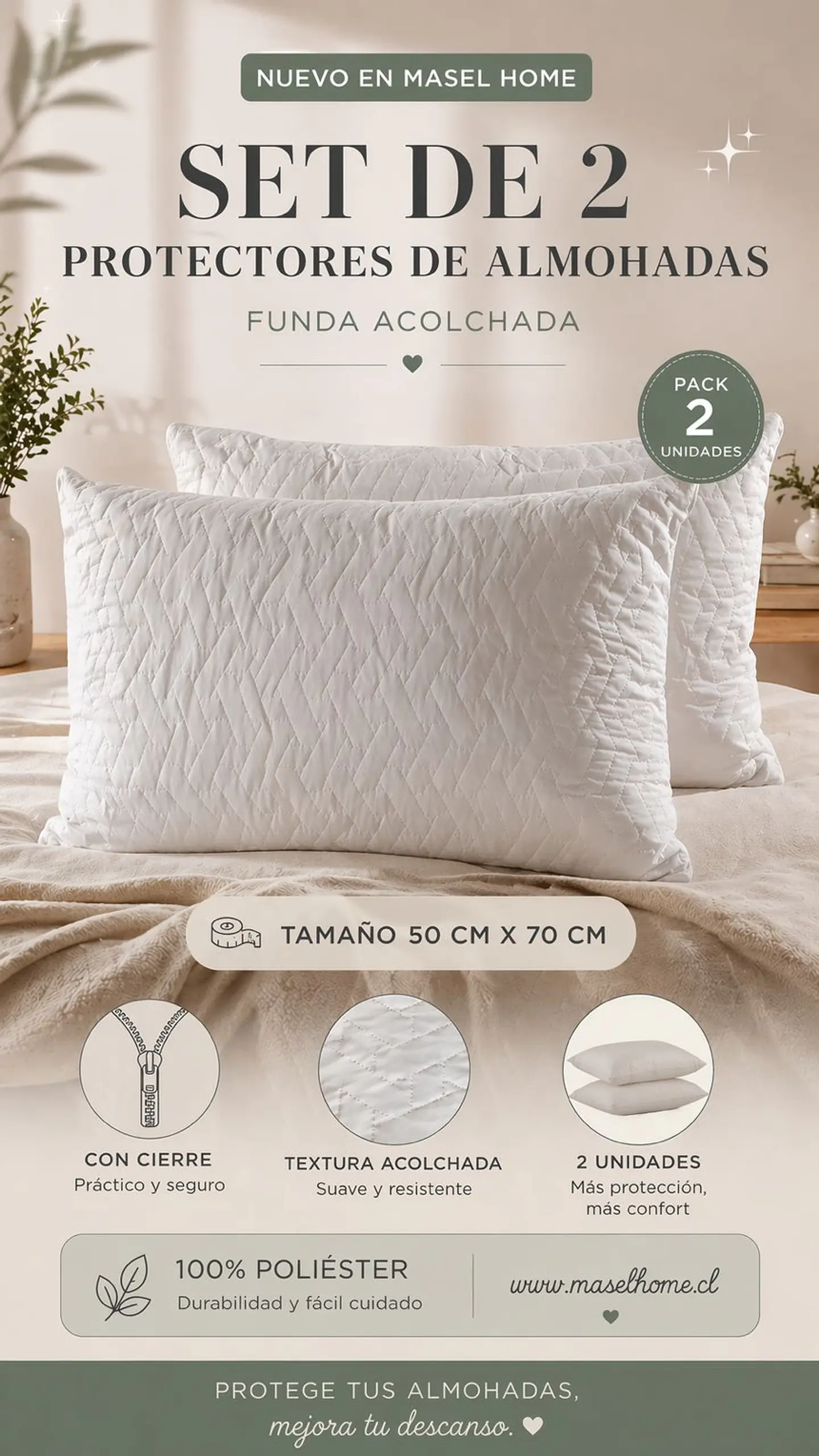 Set 2  Fundas Protectoras de almohadas 50x70 2