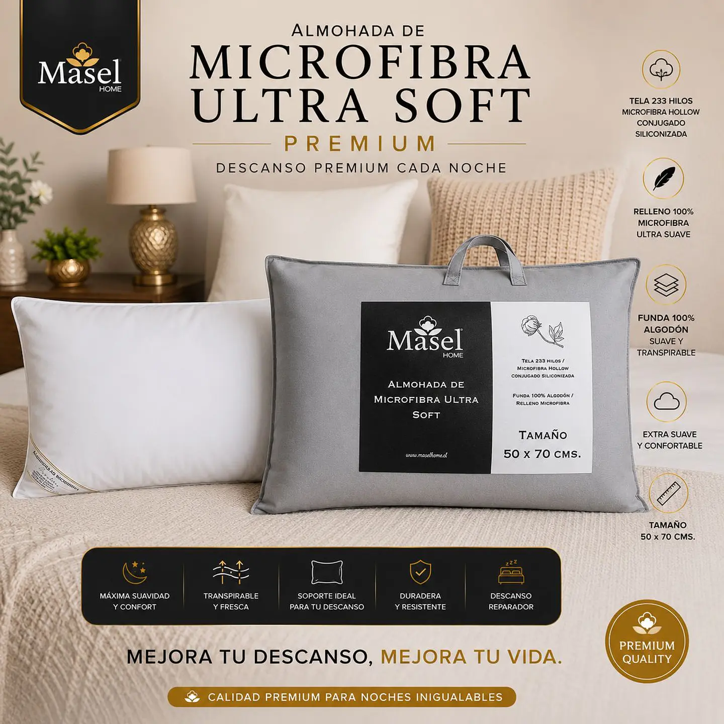 Set 2 Almohadas Microfibra Florentino 50x70 2