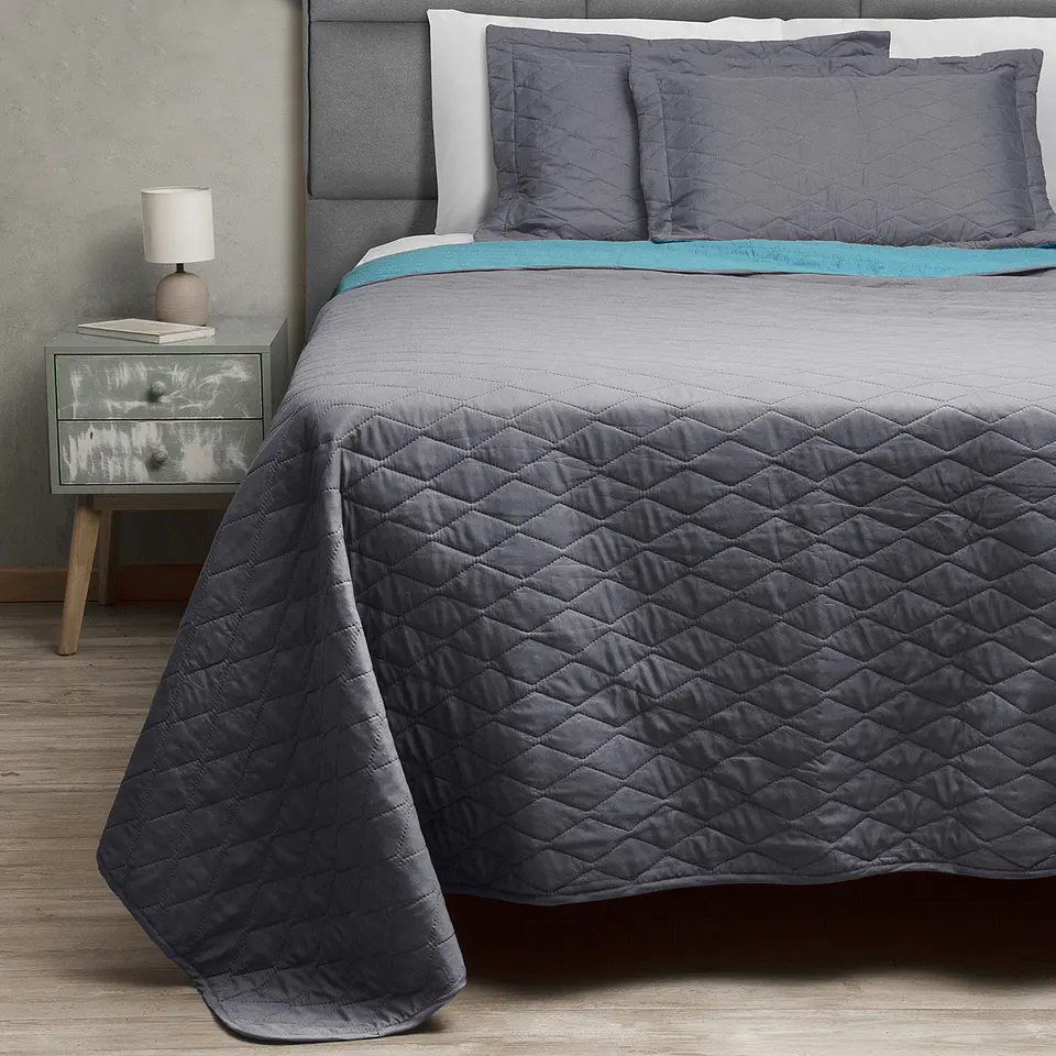 Quilt Bicolor Masel 1.5 plazas Gris-Turquesa 1