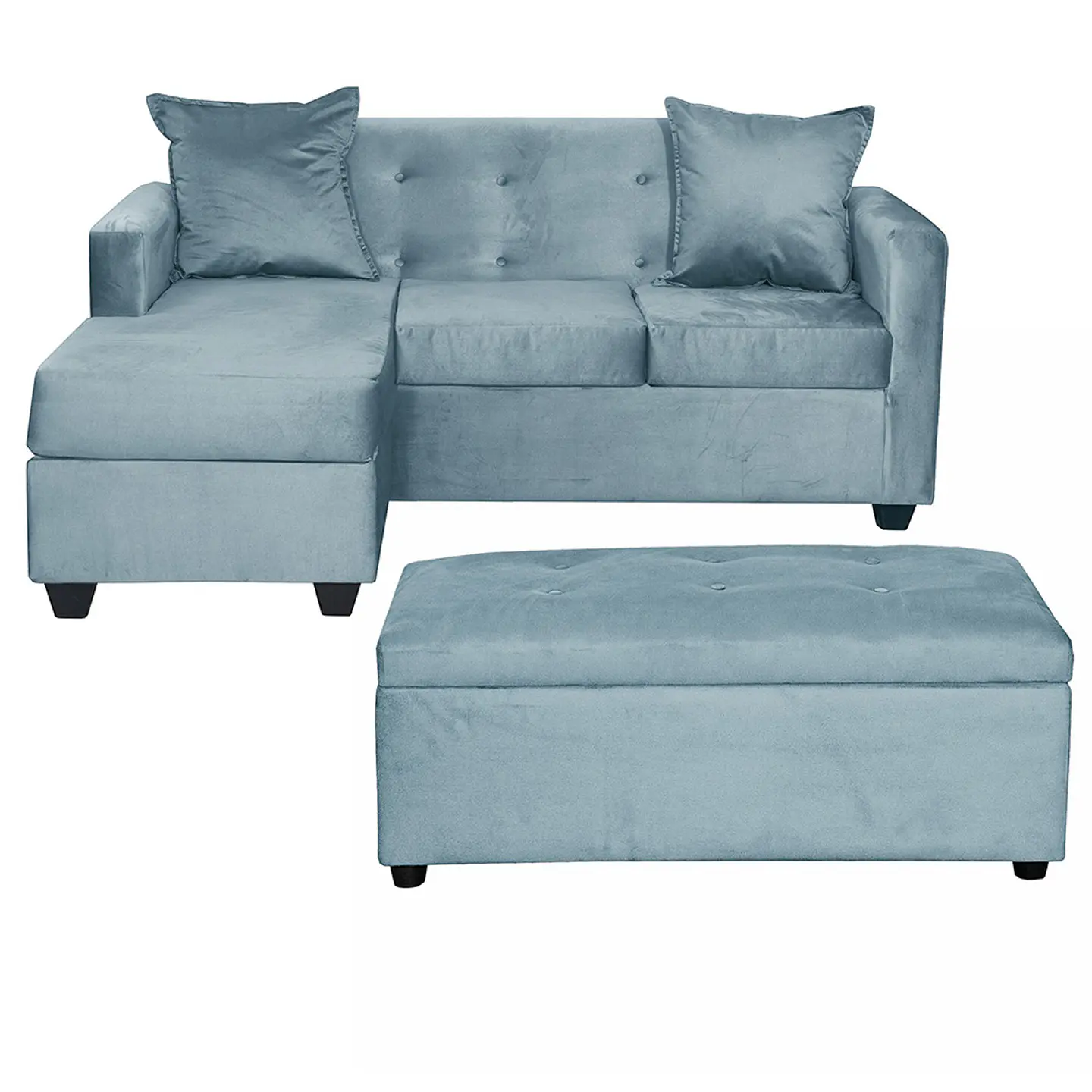 Set Seccional Gramado Felpa Turquesa + Banqueta baul felpa Turquesa 1