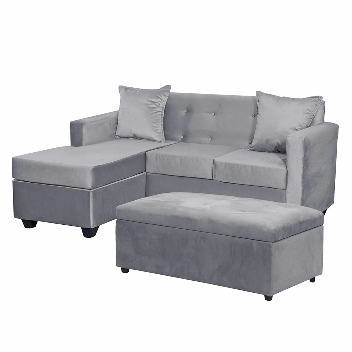 Set Seccional Gramado Felpa Gris + Banqueta Baúl felpa Gris 2