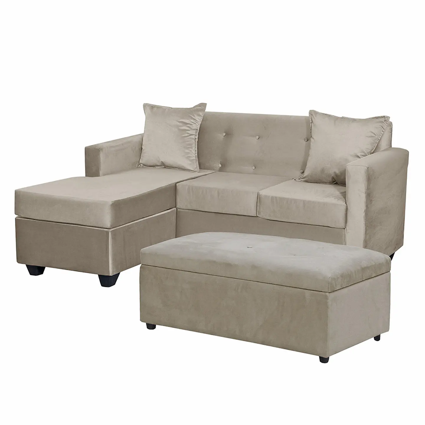 Set Seccional Gramado Felpa Beige + Banqueta baul felpa Beige 2