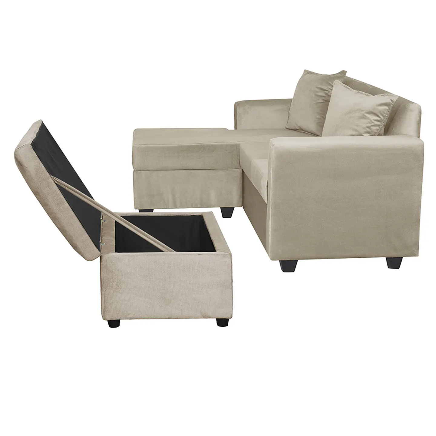 Set Seccional Gramado Felpa Beige + Banqueta baul felpa Beige 3